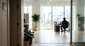 Man på kontor som håller koll på administration