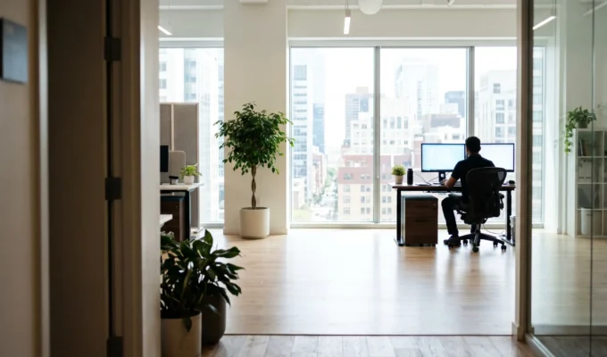 Man på kontor som håller koll på administration